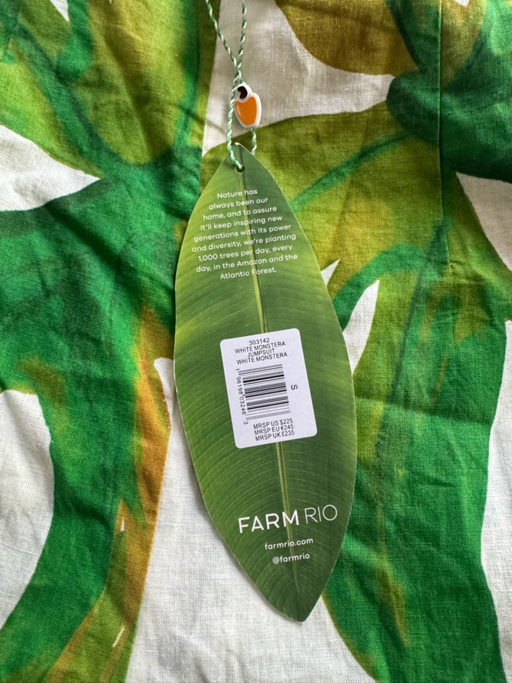 FARM Rio White Jumpsuit with Green Tropical Leaf Print - Picture 4 of 6